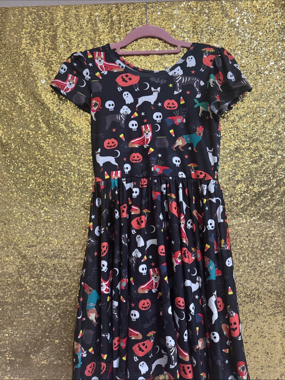 Like New Charlie’s Project Girls Cap Sleeve Twirl Dress Halloween 16 Cool Slinky